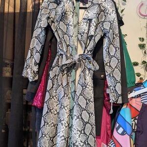 Amaryllis Snake Print Trench Coat - Black and Gray